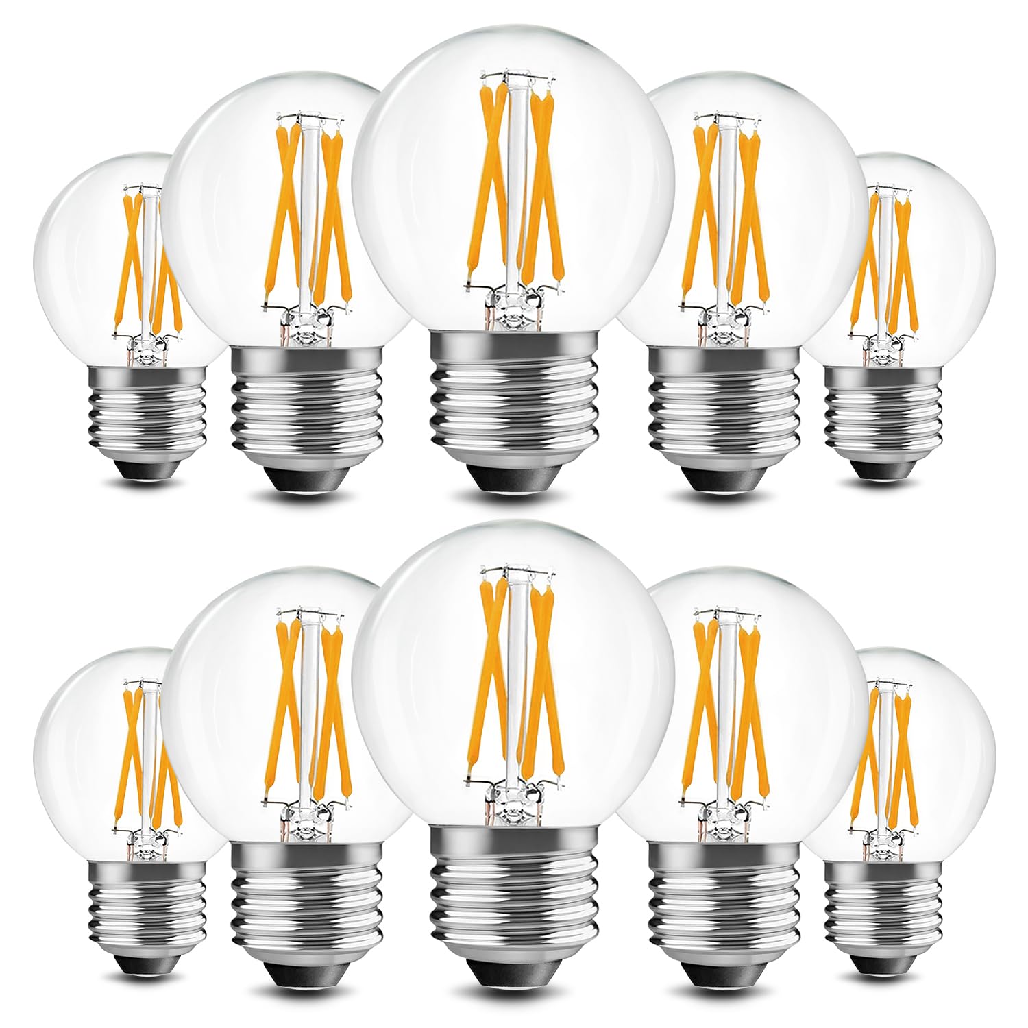 BRIMAX 10 Pack G16.5 LED Light Bulbs 40 Watt, E26 Dimmable Small